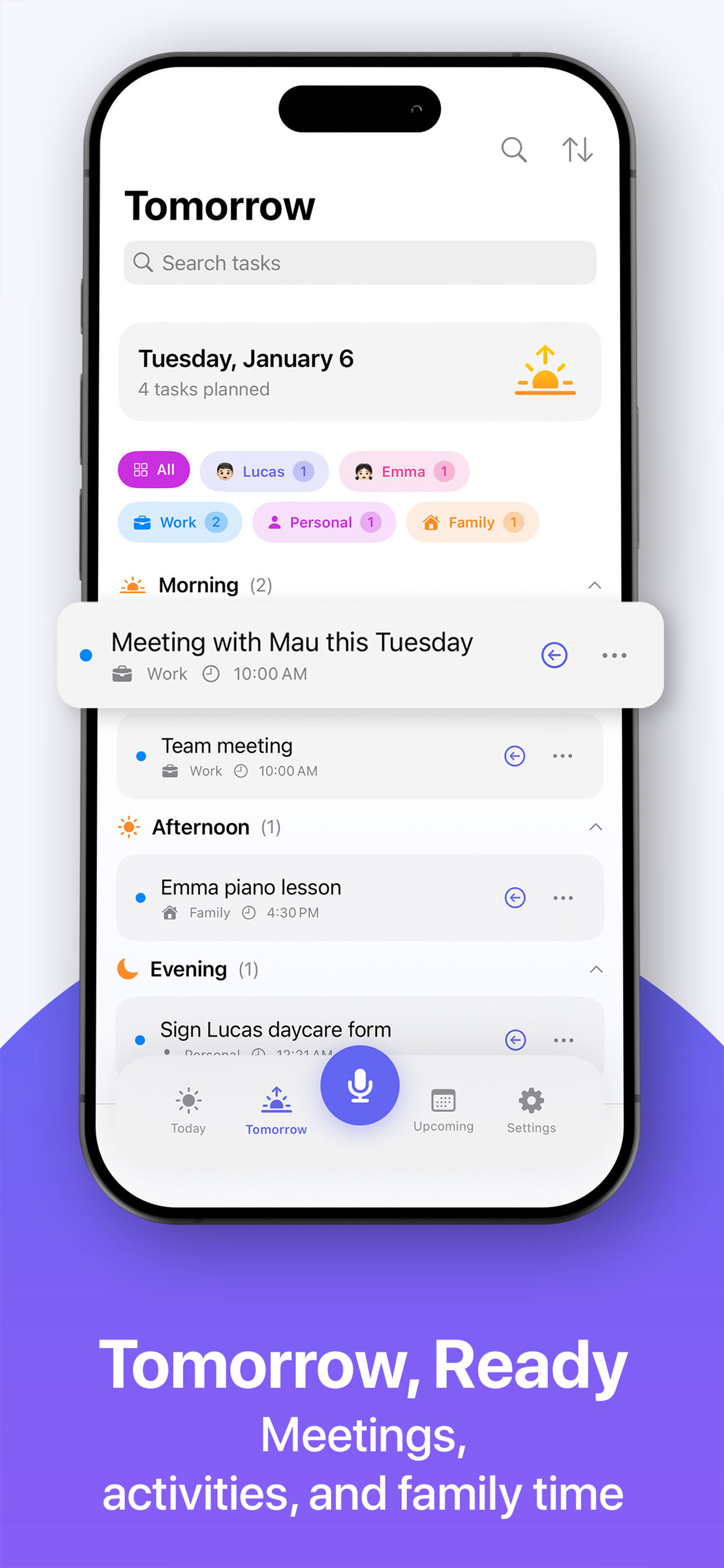 TomorrowVoice mixed tasks screen